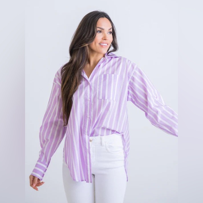 Karlie Purple Striped Button Up Tunic Small